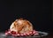 Sourdough Bread  on black background. Freshly baked bread close up. Copy space. Food concept