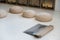 Sourdough bread buns dough rising on flour dusted kitchen counter