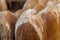 Sourdough bread, whole wheat flour. Arranged in a beautiful pile. Inside  baskets
