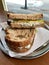 Sourdough Toast Bread Sandwich with Cream Cheese, Zucchini, Courgette and Dill at Cafe Shop