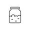 Sourdough or yeast starter in jar. Linear icon of kitchen glass bottle with dry powder, cooking ingredient. Black pictogram of