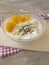 Soured milk with apricots, cereals and chia seeds