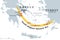 South Aegean Volcanic Arc map, chain of volcanoes formed by plate tectonics