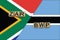 South Africa and Botswana currencies codes on national flags background