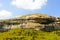 South Africa Drakensberg Golden Gate national park - impressive massive rock,sunny blue sky,tress,grass,stone,