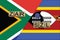 South Africa and Eswatini currencies codes on national flags background