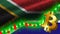 South Africa Fabric Wavy Flag, Stock Market Graph, Bitcoin Icon Illustration