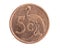 South africa five cents coin on white isolated background