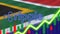 South Africa Flag with Neon Light Effect Ripple Coin Logo Radial Blur Effect Fabric Texture 3D Illustration