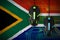 South Africa flag and two mice with backlight. Online cooperative games. Cyber sport team