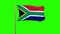 South Africa flag waving in the wind. Green screen