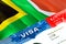 South Africa immigration visa. Closeup Visa to South Africa focusing on word VISA, 3D rendering. Travel or migration to South