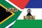 South Africa and Lesotho currencies codes on national flags background