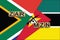 South Africa and Mozambique currencies codes on national flags background