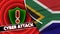 South Africa Realistic Flag with Cyber Attack Title Fabric Texture 3D Illustration