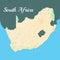 South Africa. Realistic satellite background map with roads and borderline. Drawn with cartographic accuracy.