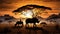 South africa of Silhouette African night safari scene with wildlife animals on the panorama rhino nature