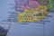 South Africa Travel Concept Country Name On The Political World Map Very Macro Close-Up View