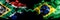 South Africa vs Brazil, Brazilian smoky mystic flags placed side by side. Thick colored silky abstract smoke flags concept