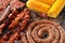 South African braai with boerewors, lamb chops and chicken kebabs