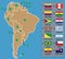 South American Map and South American countries flags with names