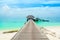 South Ari Atoll, Dhidhoofinolhu, Maldives - 4 July 2017: Overwater wooden pier for boats and seaplanes, Maldives, 4 July 2017