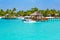 South Ari Atoll, Dhidhoofinolhu, Maldives - 4 July 2017: Overwater wooden pier for boats and seaplanes, Maldives, 4 July 2017