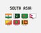 South Asia flags set