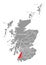 South Ayrshire red highlighted in map of Scotland UK