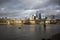 South Bank waterfront view of the Thames and high-rise buildings London Walkie-Talkie skyscraper