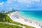 South Beach, Miami Beach. Tropical and Paradise coast of Florida, USA. Aerial view