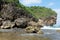 The south coast along the Gunungkidul decorated with beautiful rocks and strong waves