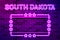 South Dakota US State glowing purple neon lettering and a rectangular frame with stars