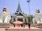 South entrance to Mandalay Hill with two giant Chinthe guardian