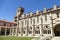 South facade and bell tower of the Saint-Robert abbey in La Chaise-Dieu