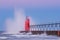 South Haven Lighthouse and Crashing Wave