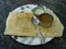 South Indian breakfast, Dosa, Masala, with a spoon