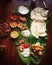 South Indian food on a wooden background