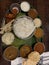 South Indian meals thali food on banana leaf, vegetarian and non vegetarian