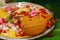 South Indian prayer items on a wedding day, flowers coconut with banana and betel leaf,