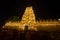 South Indian Style Temple in the Mysore Palace Complex fully illuminated.