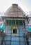 South Indian Temple covered with bamboo cage erected for painting work