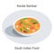 South Indian Traditional curry sambar in bowl green background