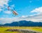 SOUTH ISLAND, NEW ZEALAND- MAY 25, 2017: A helicopter lifting off ready to take tourists to a glacier in the South