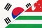 South Korea and Abkhazia, symbol of national flags from textile. Championship between two countries