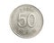 South Korea Fifty Won coin on a white isolated background