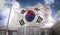 South Korea Flag 3D Rendering on Blue Sky Building Background