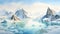 South Korea Glacier Detailed Watercolor Illustration Of An Ice Glacier Lake