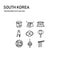 South korea icon design with transparent thin line including 9 icon, korea drum, love lock, palace, ginseng, camellia, ancient lam
