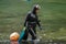 SOUTH KOREA - MAY 19, 2018: Traditional Women-Divers at Jeju Island, also Called as Haenyeo, Gathering Shell-fish in the